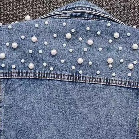 Pearl Embellished Denim Jacket - Picture 3 of 4